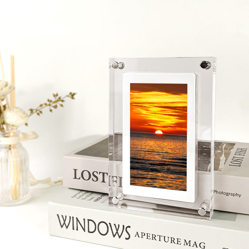 Timeless Moments: Acrylic Vertical Digital Picture Frame with Video Player, 1GB Storage, Battery, and Type-C - Perfect Gift for Loved Ones