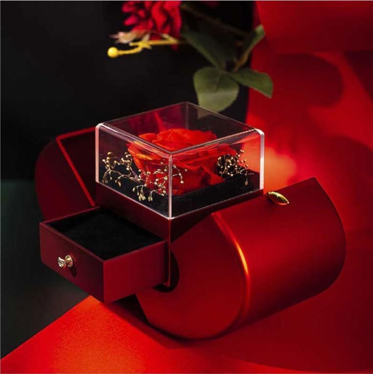 Red Apple Jewelry Box with Eternal Rose Necklace โ A timeless gift for someone special!