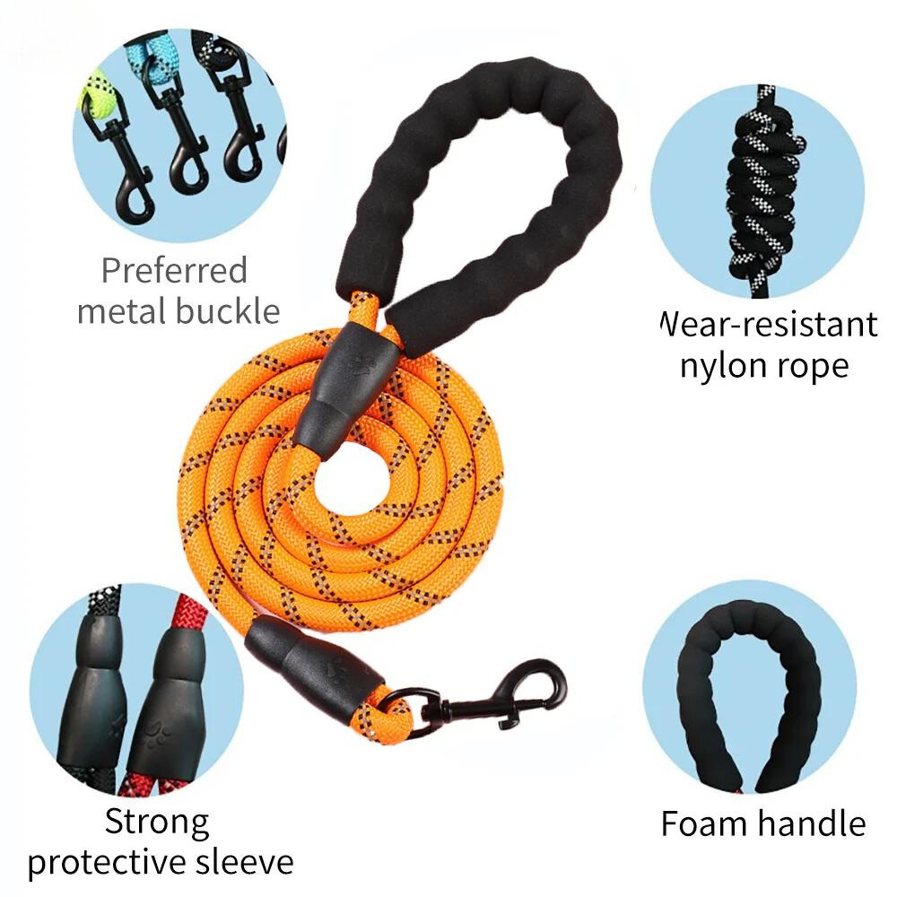 SafePaws: Durable Reflective Dog Leash with Comfort-Touch Handle