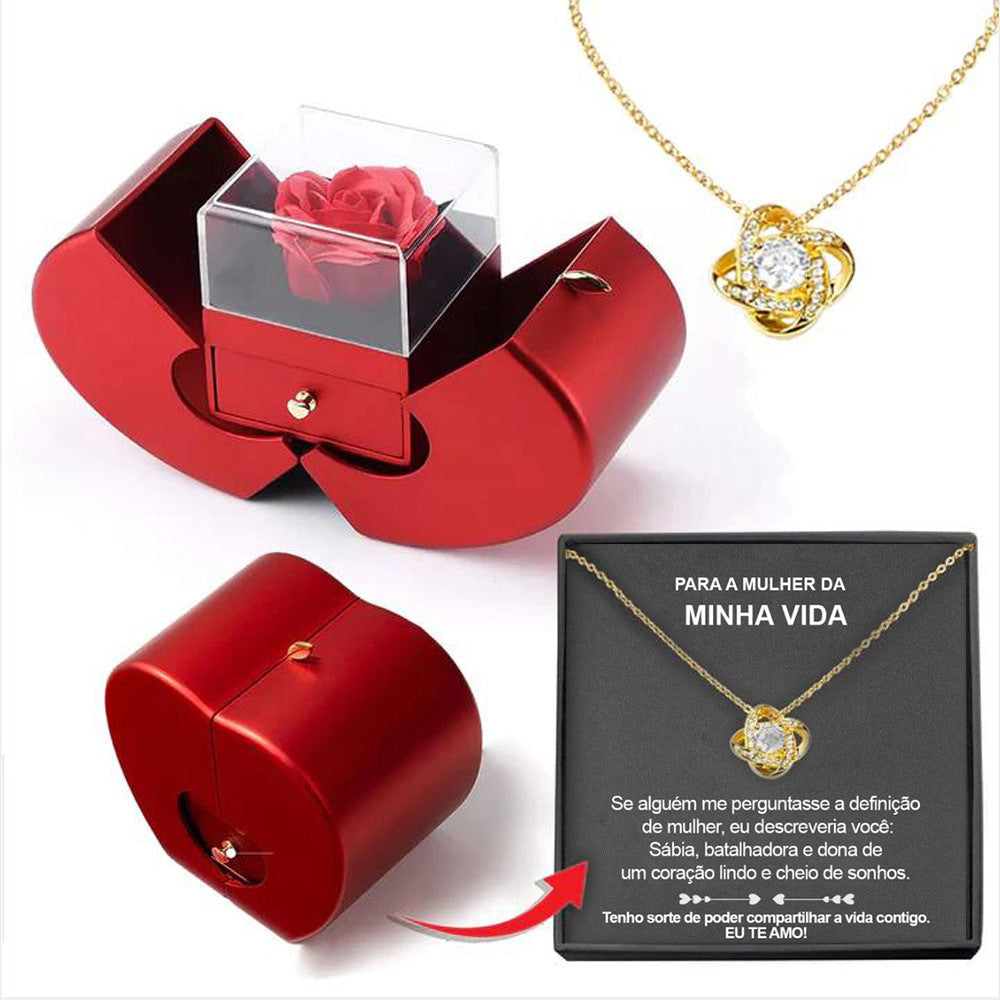 Red Apple Jewelry Box with Eternal Rose Necklace โ A timeless gift for someone special!