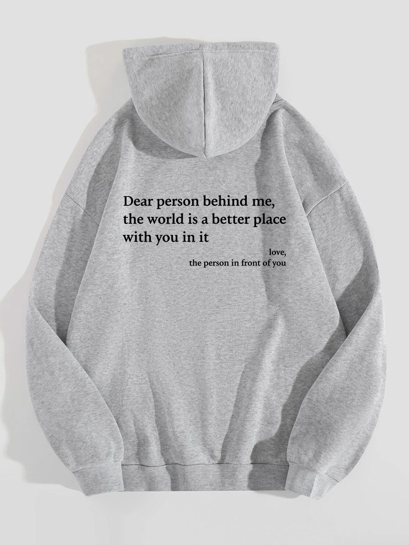 World is Better with You Hoodie: Women's Plush Letter Printed Kangaroo Pocket Drawstring Hoodie