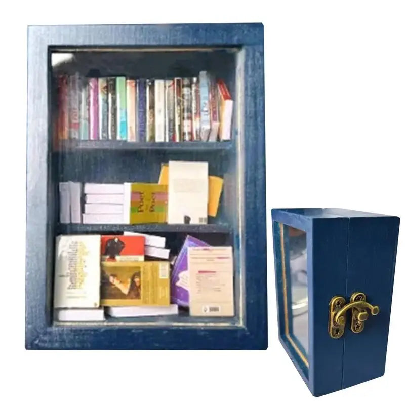 TranquilTales Desktop Serenity: Wooden Miniature Library for Stress Relief and Decor, Ideal Gift