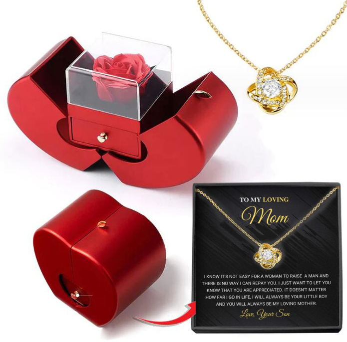 Red Apple Jewelry Box with Eternal Rose Necklace โ A timeless gift for someone special!