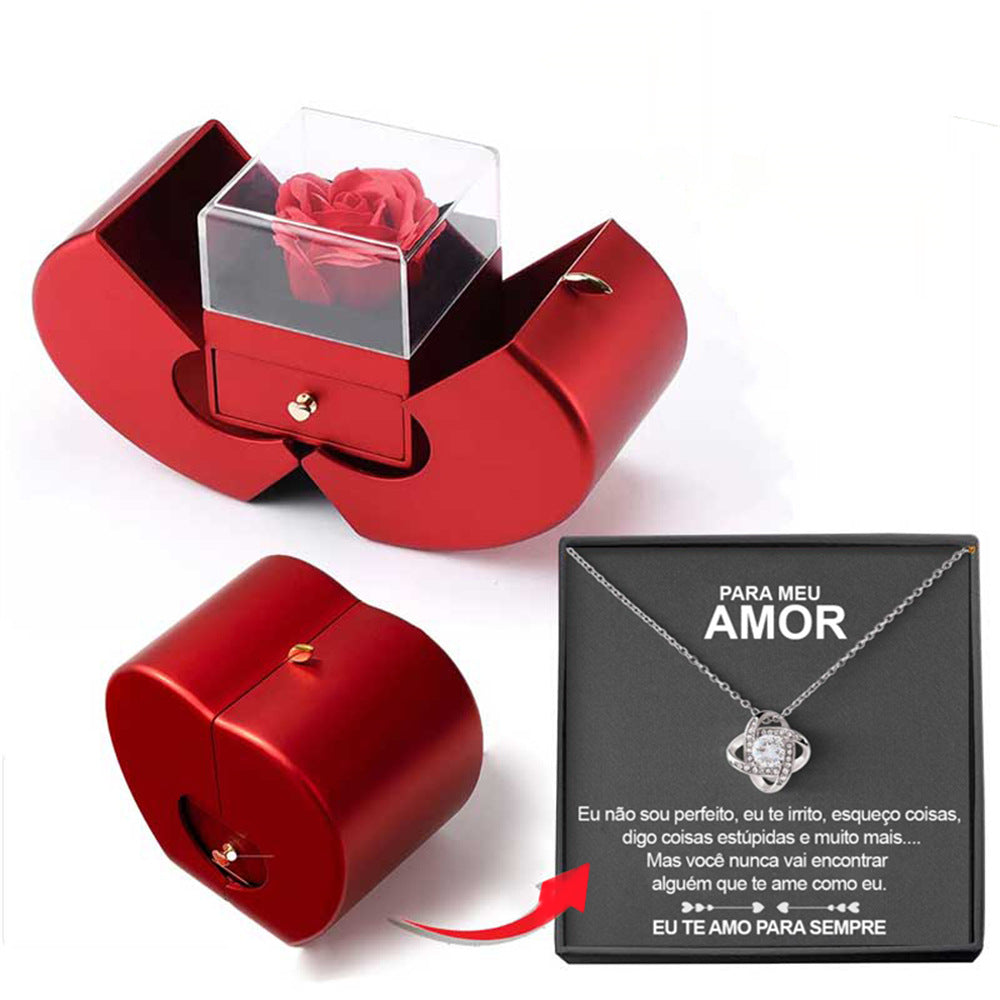 Red Apple Jewelry Box with Eternal Rose Necklace โ A timeless gift for someone special!