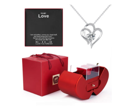 Red Apple Jewelry Box with Eternal Rose Necklace โ A timeless gift for someone special!