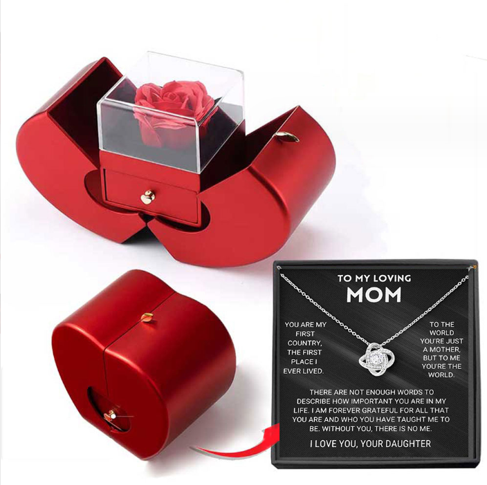 Red Apple Jewelry Box with Eternal Rose Necklace โ A timeless gift for someone special!