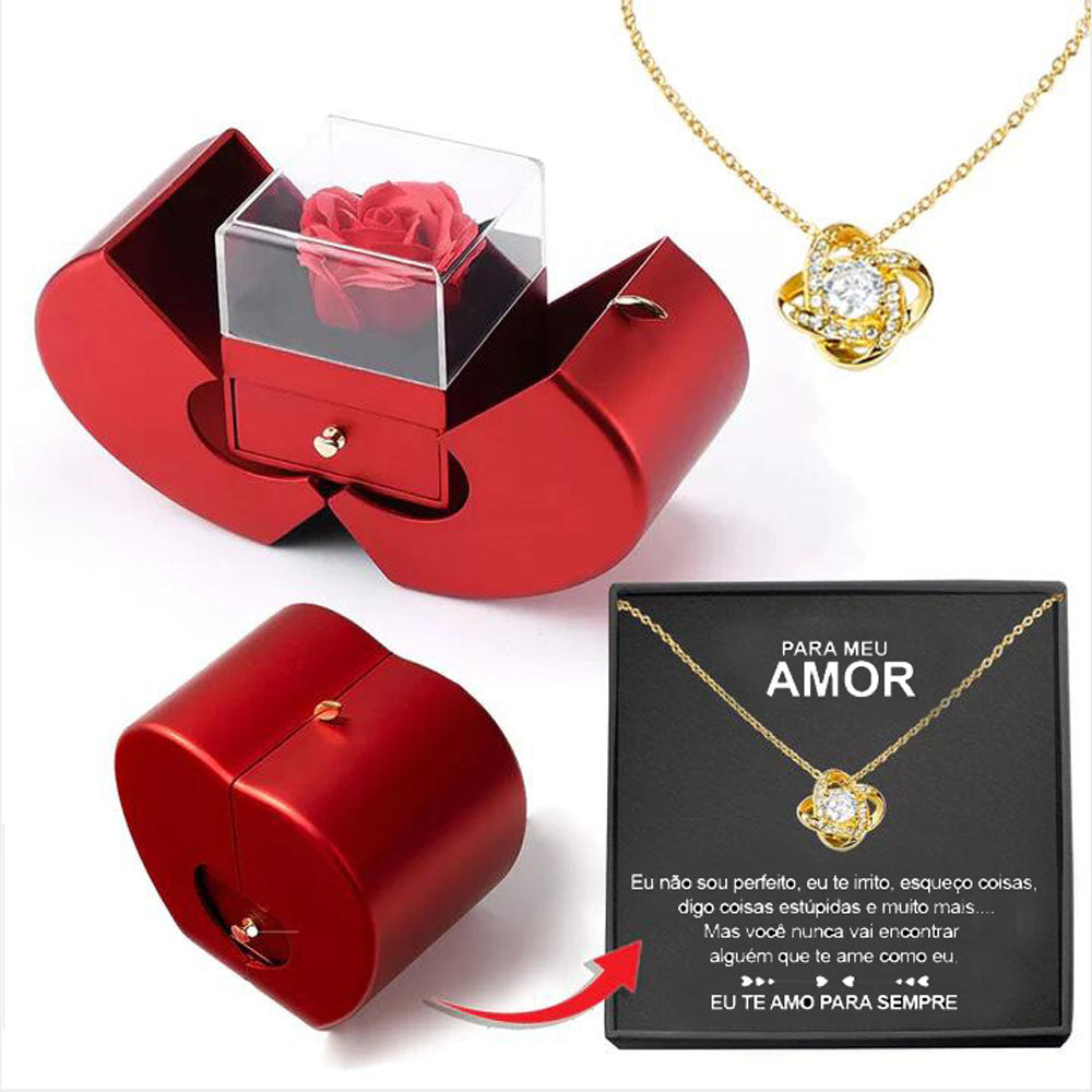 Red Apple Jewelry Box with Eternal Rose Necklace โ A timeless gift for someone special!