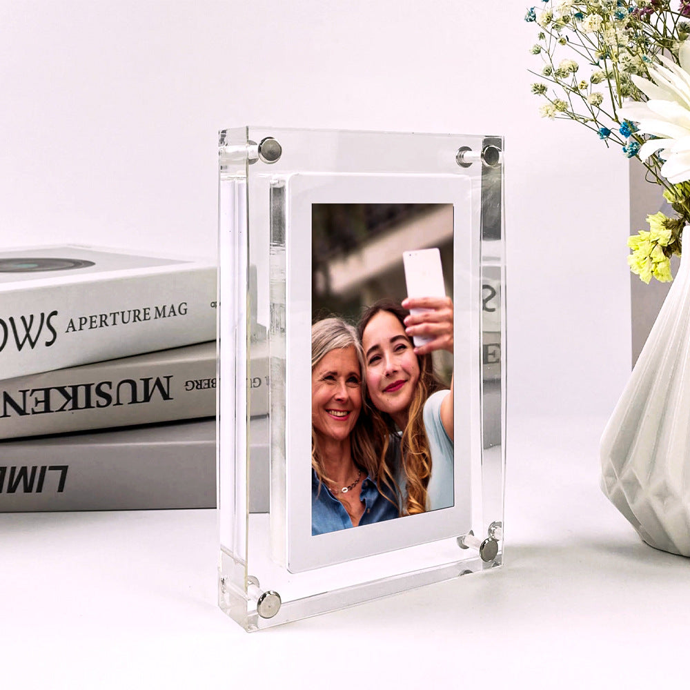 Timeless Moments: Acrylic Vertical Digital Picture Frame with Video Player, 1GB Storage, Battery, and Type-C - Perfect Gift for Loved Ones