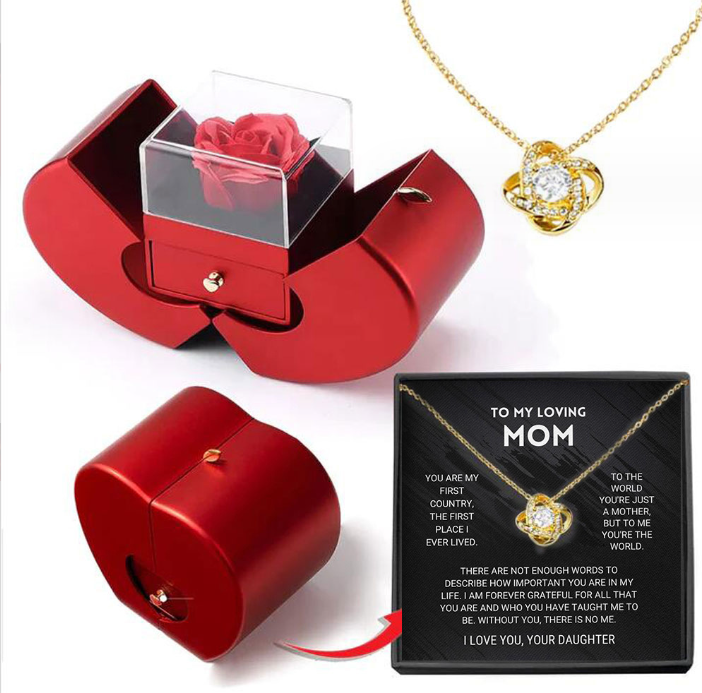 Red Apple Jewelry Box with Eternal Rose Necklace โ A timeless gift for someone special!