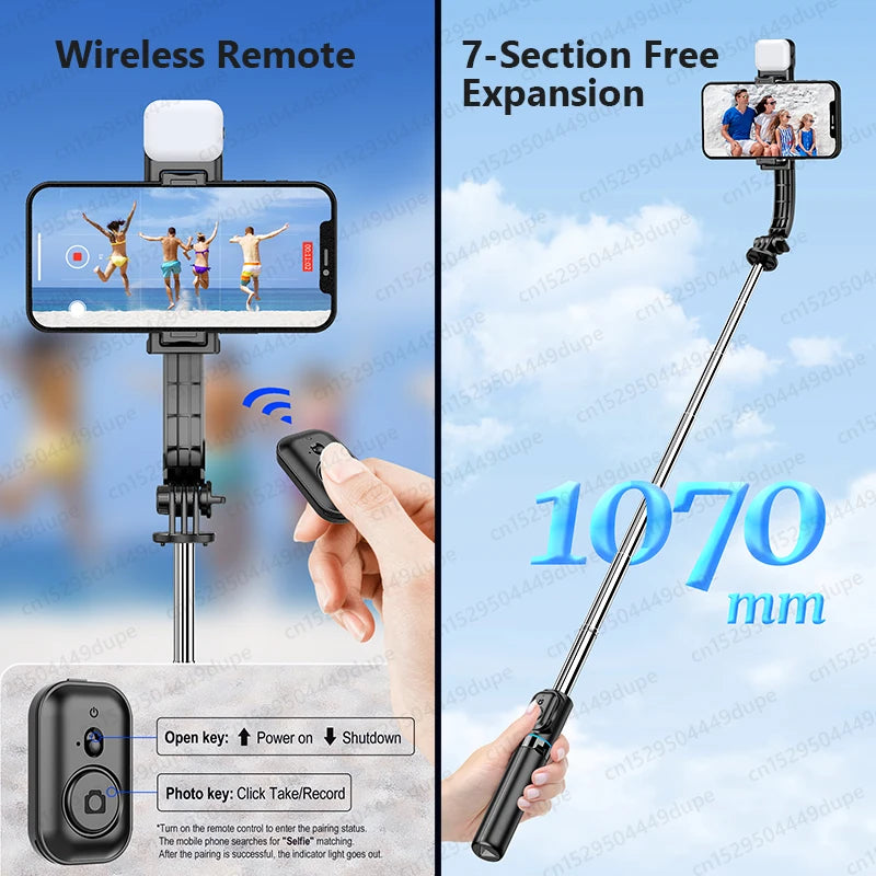 Selfie Stick Tripod with Detachable Phone Holder Wireless Bluetooth Portable Stabilizer for Smartphones