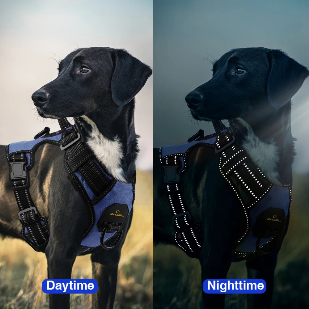 Masbrill 'SafeStride' Reflective Nylon Dog Harness: No-Pull, Adjustable, and Perfect for Adventurous Pups on Walks or Runs!