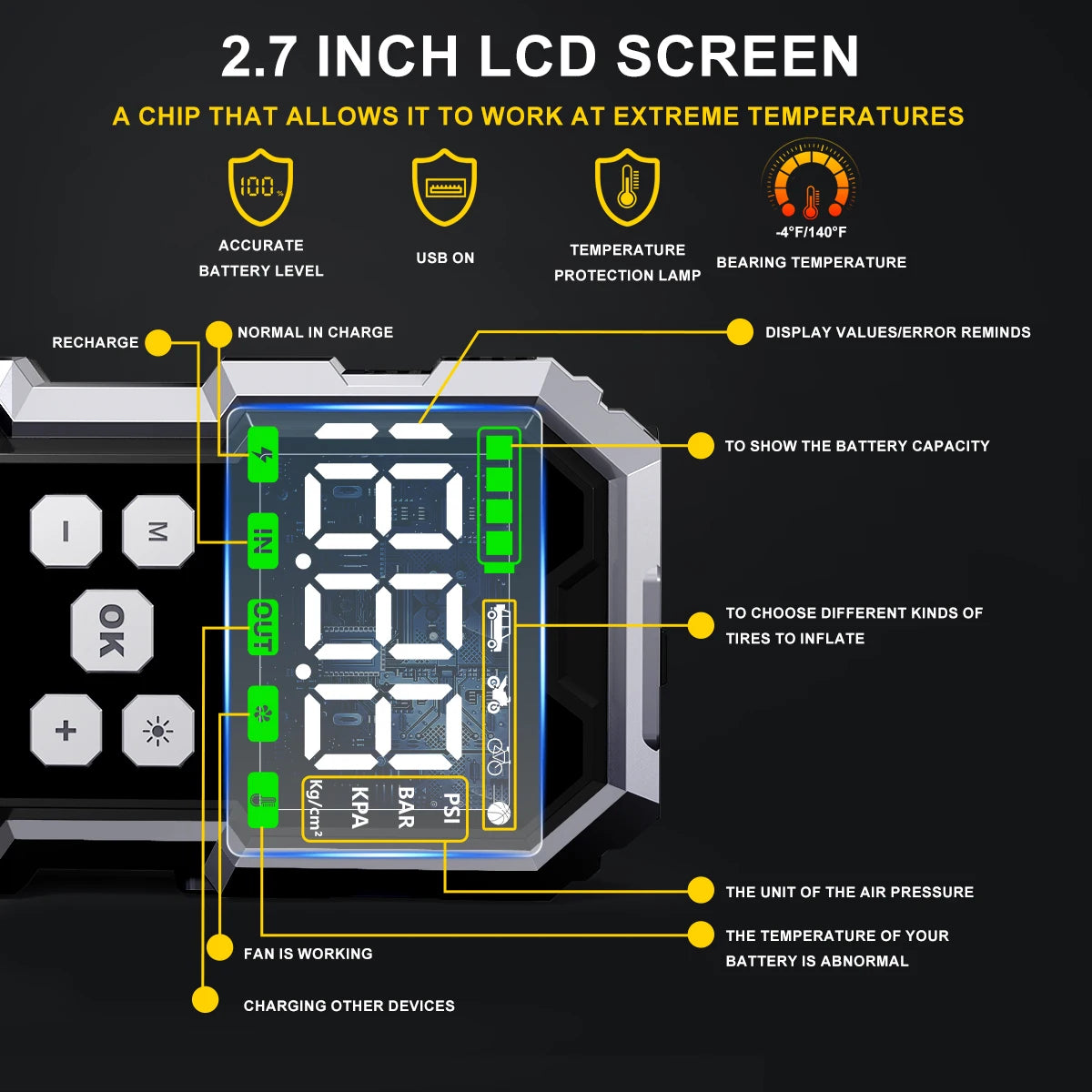 Portable Car Jump Starter & Air Compressor – 21800mAh Powerhouse with LCD Display