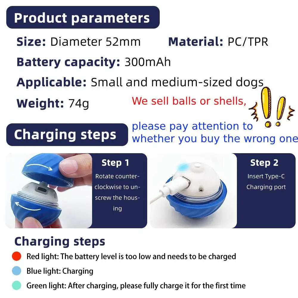 Electronic Interactive Smart Ball Pet Toy: USB-C Self Moving and Bouncing Pet Toy