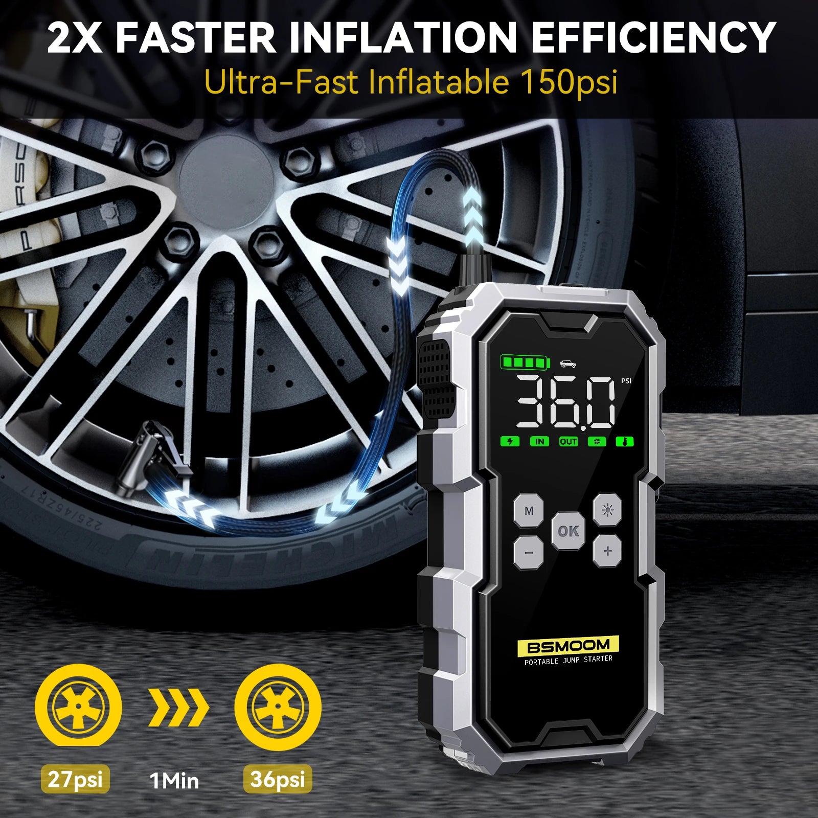 Portable Car Jump Starter & Air Compressor – 21800mAh Powerhouse with LCD Display