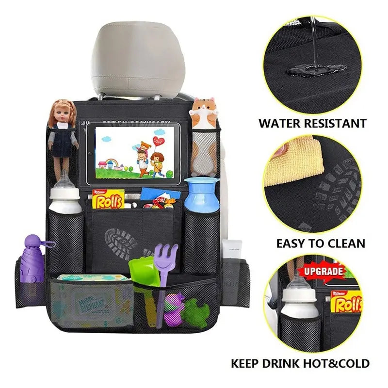 Multi-Pocket Car Seat Organizer and Convenient Tablet Holder
