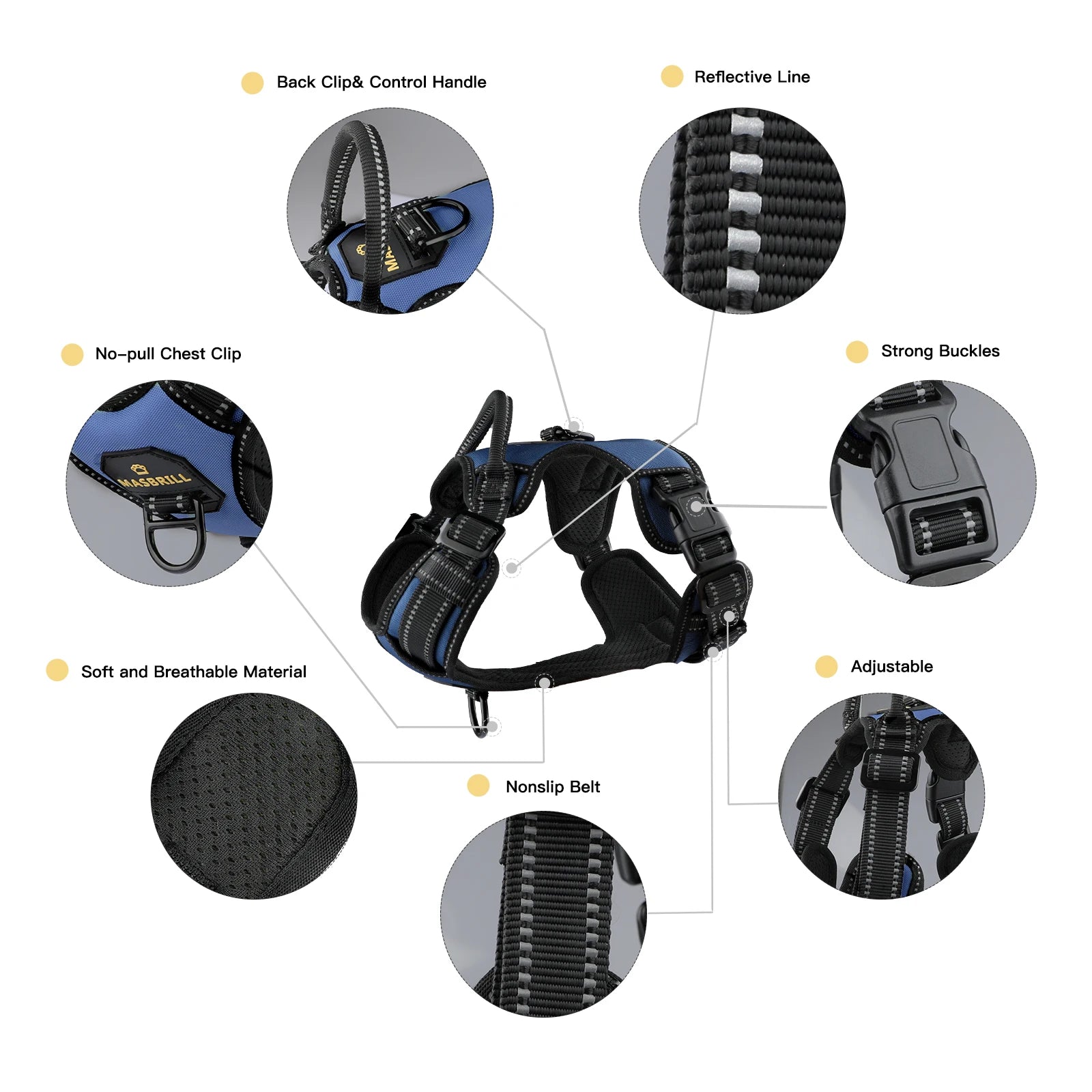 Masbrill 'SafeStride' Reflective Nylon Dog Harness: No-Pull, Adjustable, and Perfect for Adventurous Pups on Walks or Runs!