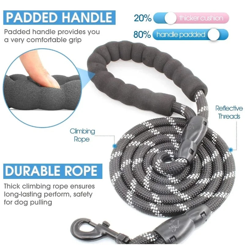 SafePaws: Durable Reflective Dog Leash with Comfort-Touch Handle