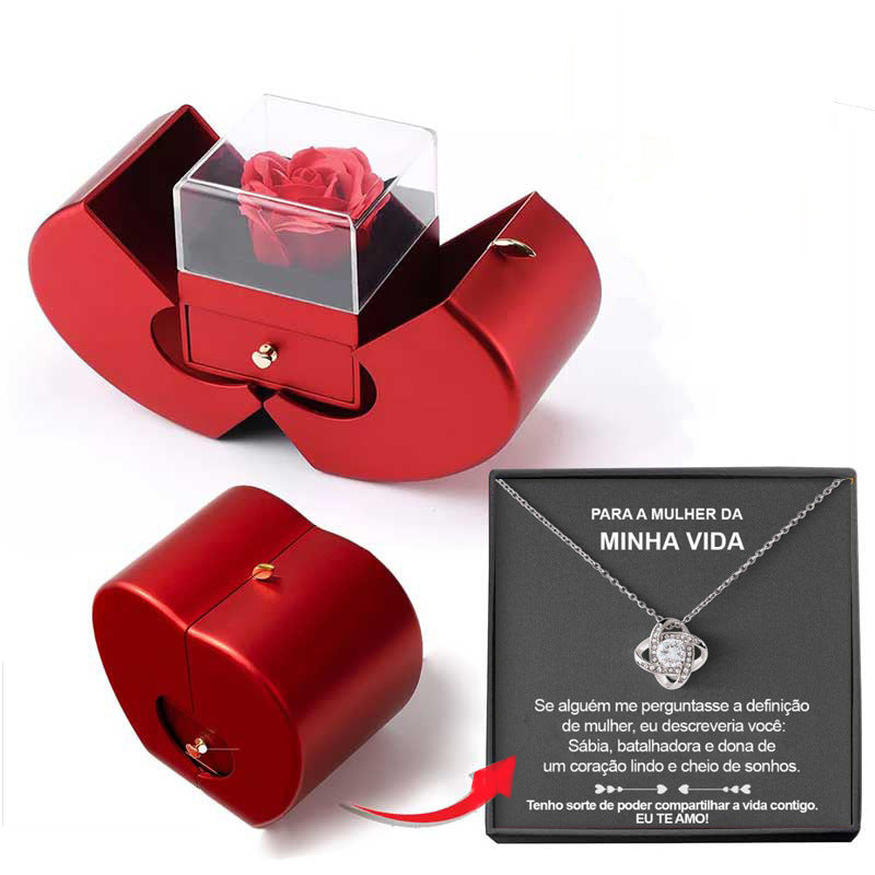 Red Apple Jewelry Box with Eternal Rose Necklace โ A timeless gift for someone special!