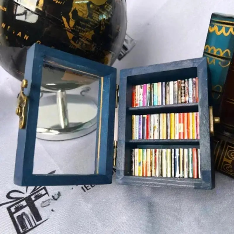 TranquilTales Desktop Serenity: Wooden Miniature Library for Stress Relief and Decor, Ideal Gift