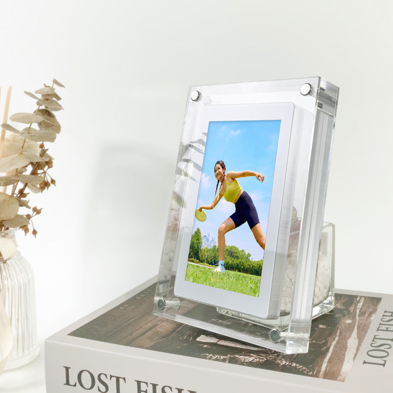 Timeless Moments: Acrylic Vertical Digital Picture Frame with Video Player, 1GB Storage, Battery, and Type-C - Perfect Gift for Loved Ones
