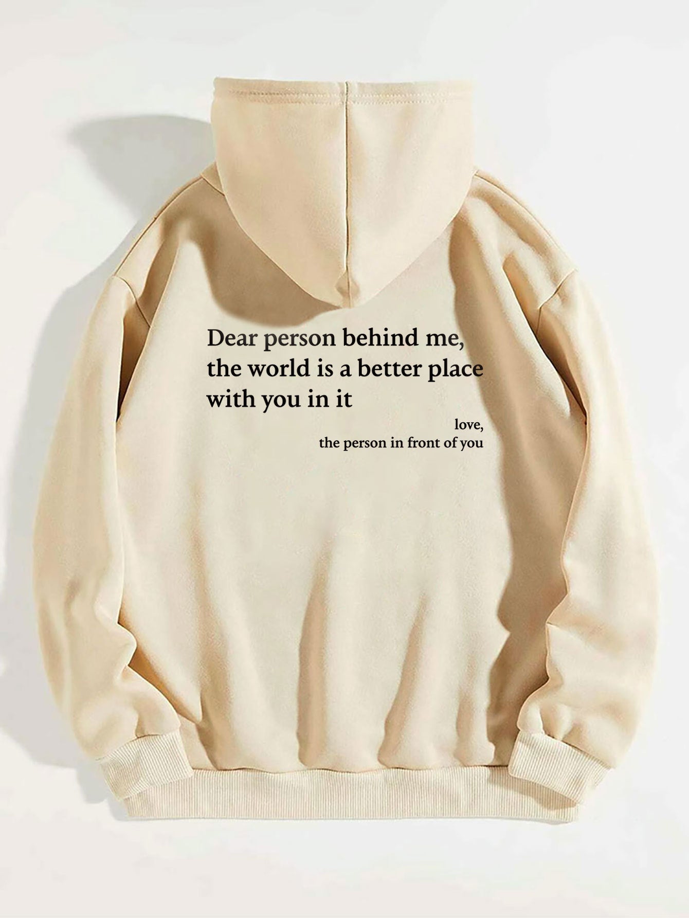 World is Better with You Hoodie: Women's Plush Letter Printed Kangaroo Pocket Drawstring Hoodie