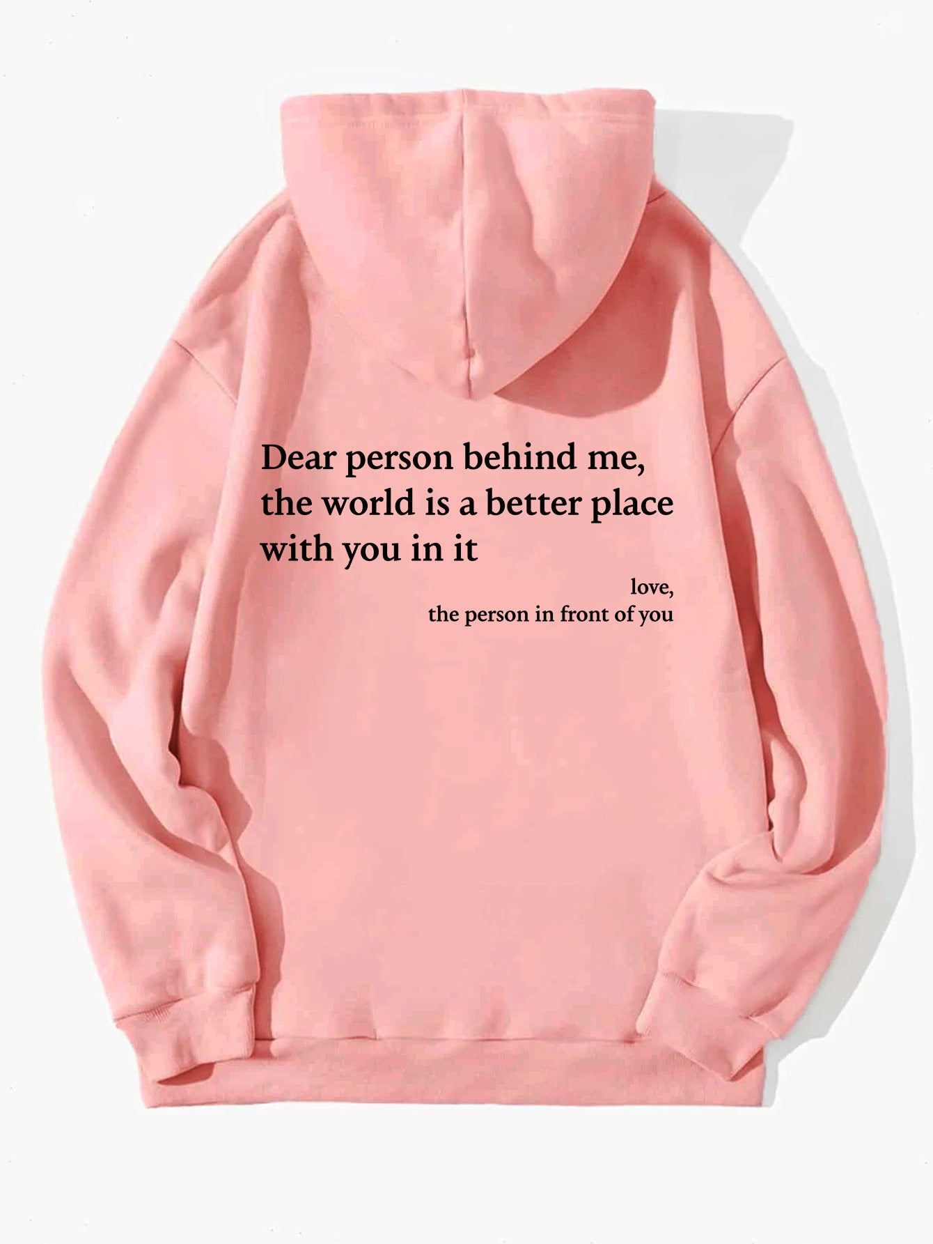 World is Better with You Hoodie: Women's Plush Letter Printed Kangaroo Pocket Drawstring Hoodie