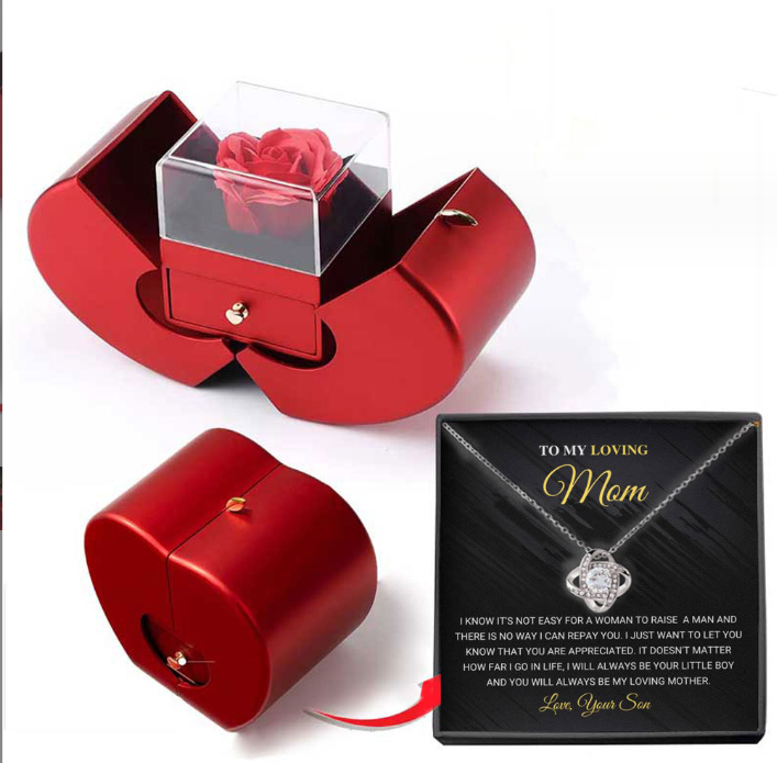 Red Apple Jewelry Box with Eternal Rose Necklace โ A timeless gift for someone special!