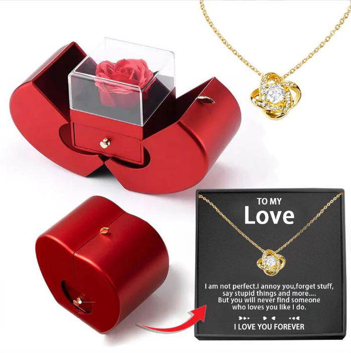 Red Apple Jewelry Box with Eternal Rose Necklace โ A timeless gift for someone special!