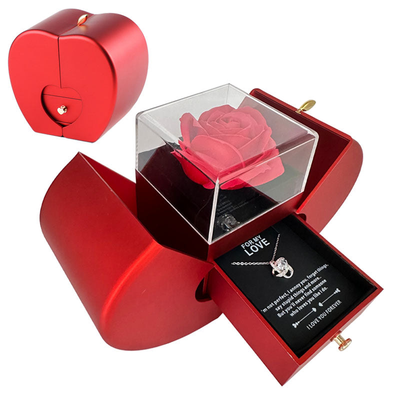 Red Apple Jewelry Box with Eternal Rose Necklace โ A timeless gift for someone special!