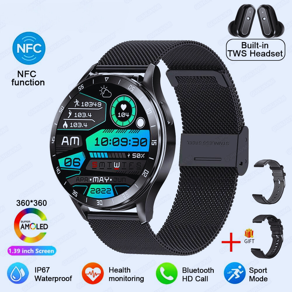 SportPro X10: 2-in-1 Smartwatch & Wireless Earbuds with Health Monitoring & NFC Capabilities