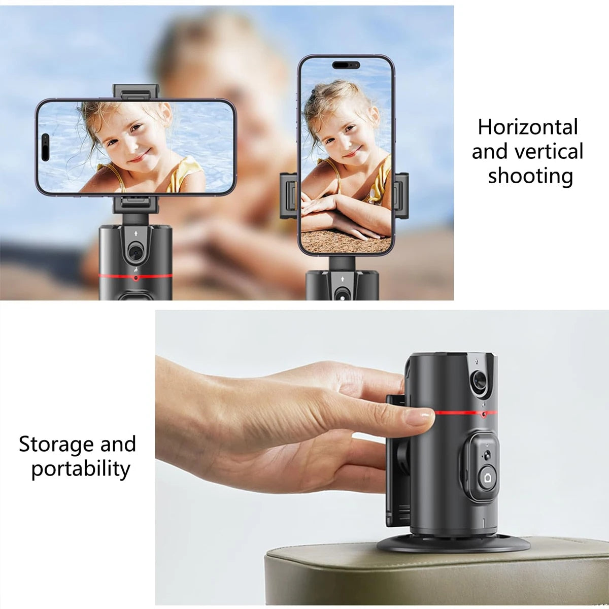 360° Rotation Gimbal Phone Holder with Auto Face/Human AI Tracking & Wireless Remote