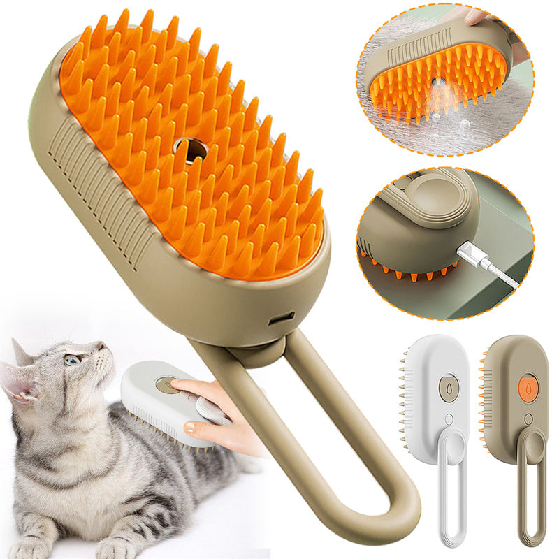 3-in-1 Electric Cat Steam Brush – Effortless Pet Massage, Hair Removal, and Grooming Magic!