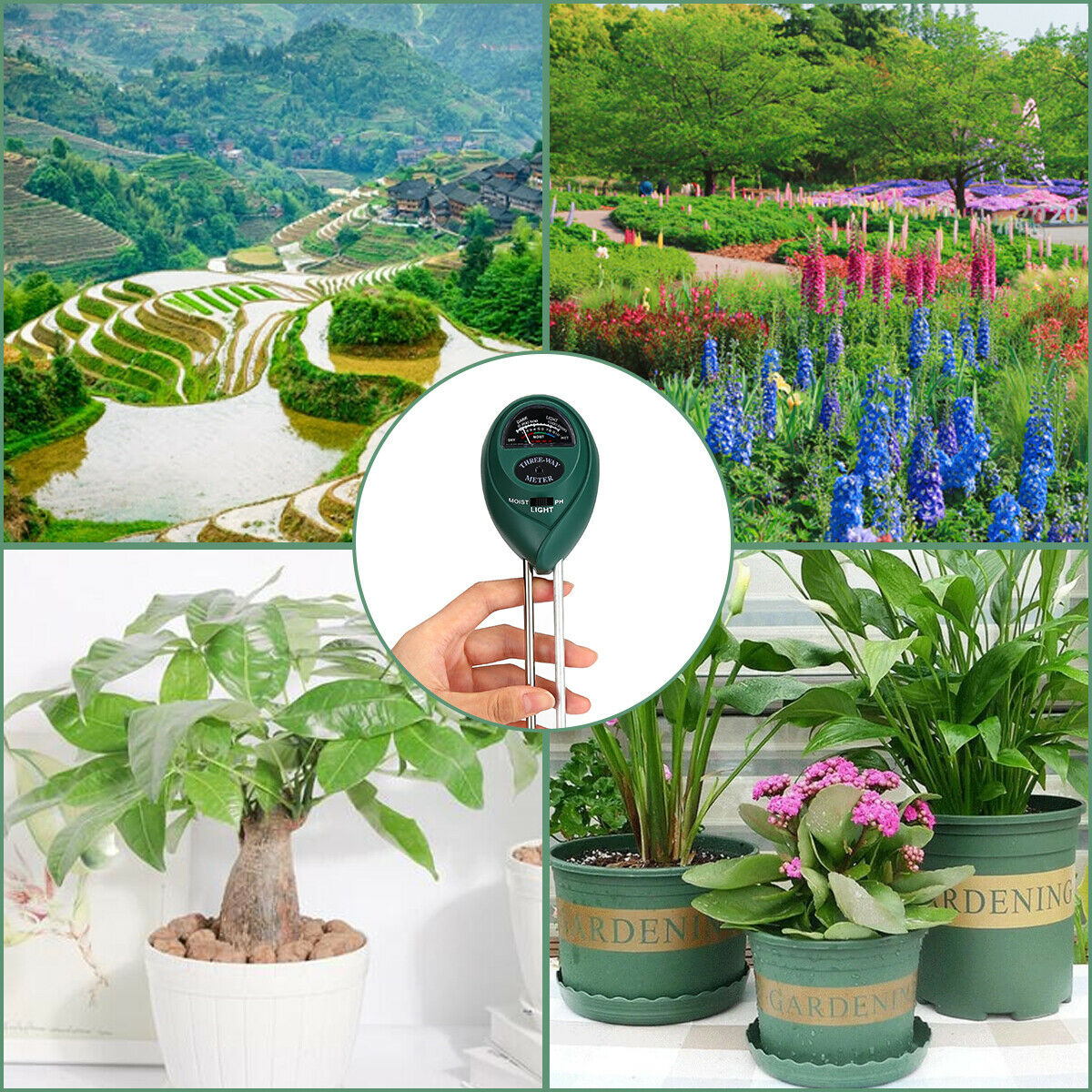 3 In1 Soil Tester Water PH Moisture Light Test Meter Kit For Garden Plant Flower