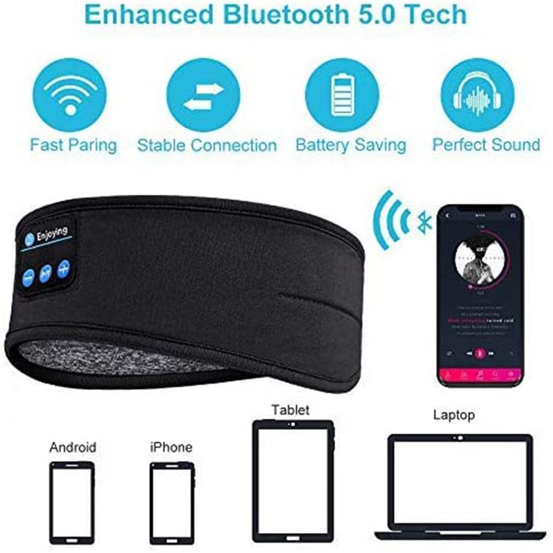 Wireless Bluetooth Sleeping Headband with Thin Soft Elastic Comfort for Side Sleepers and Sports – Music Earphones and Eye Mask Combo