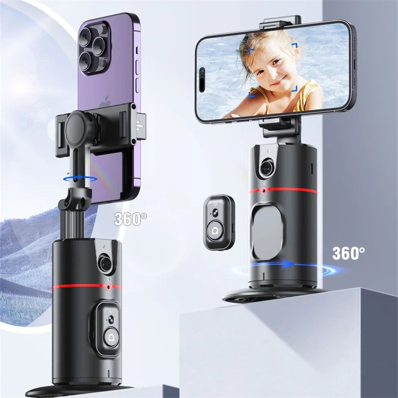 360° Rotation Gimbal Phone Holder with Auto Face/Human AI Tracking & Wireless Remote