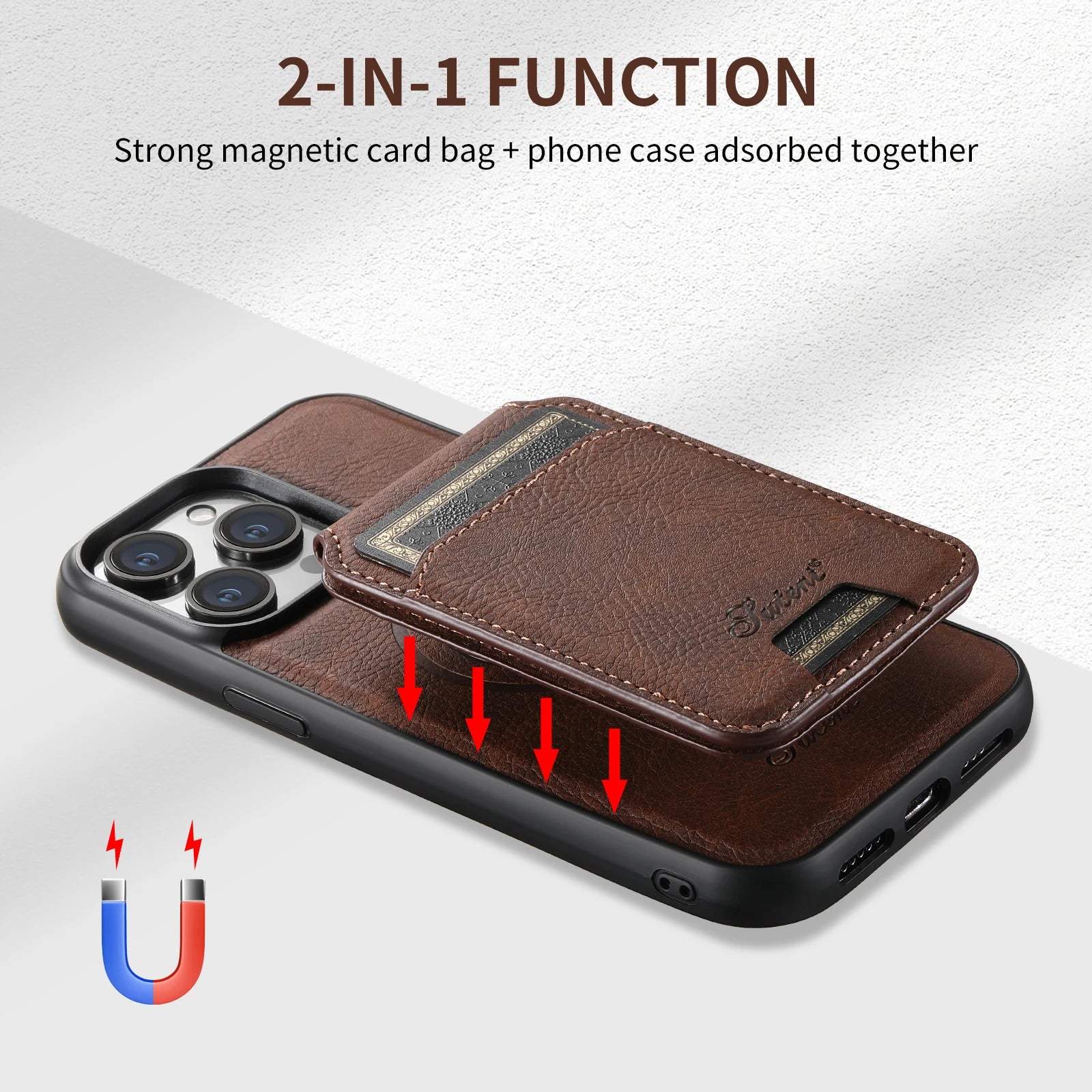 Leather Magnetic Pocket Wallet Case for iPhone 12/13/14/15 Pro Max Plus Ultra with Card Holder & Magsafe Compatibility