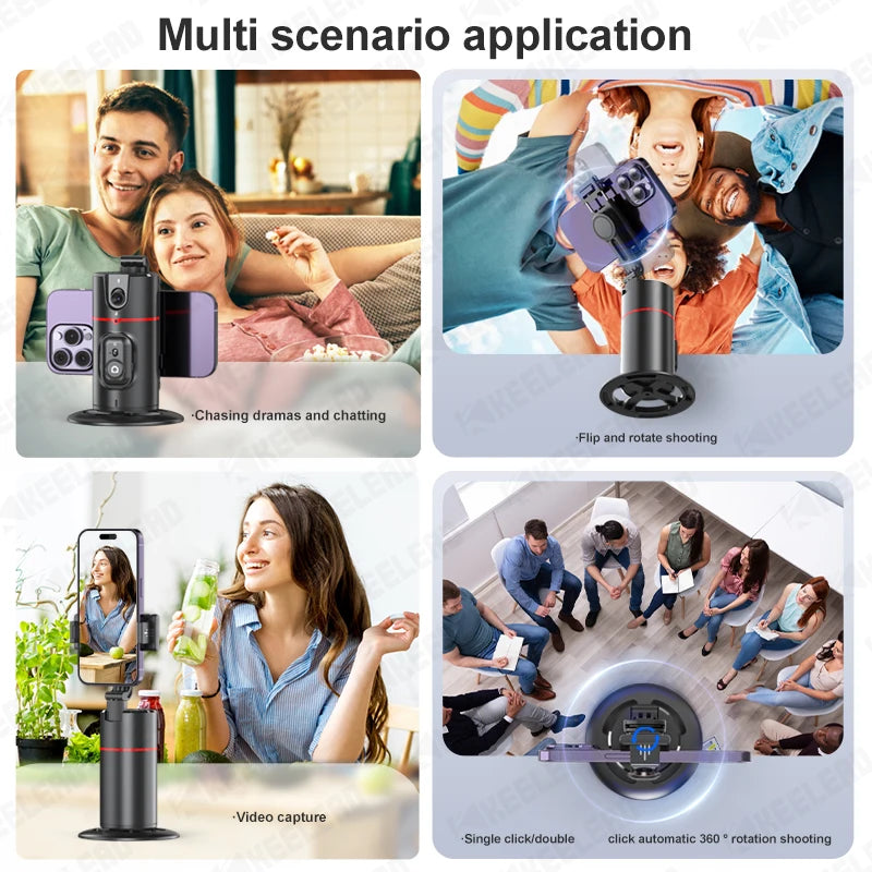 360° Rotation Gimbal Phone Holder with Auto Face/Human AI Tracking & Wireless Remote