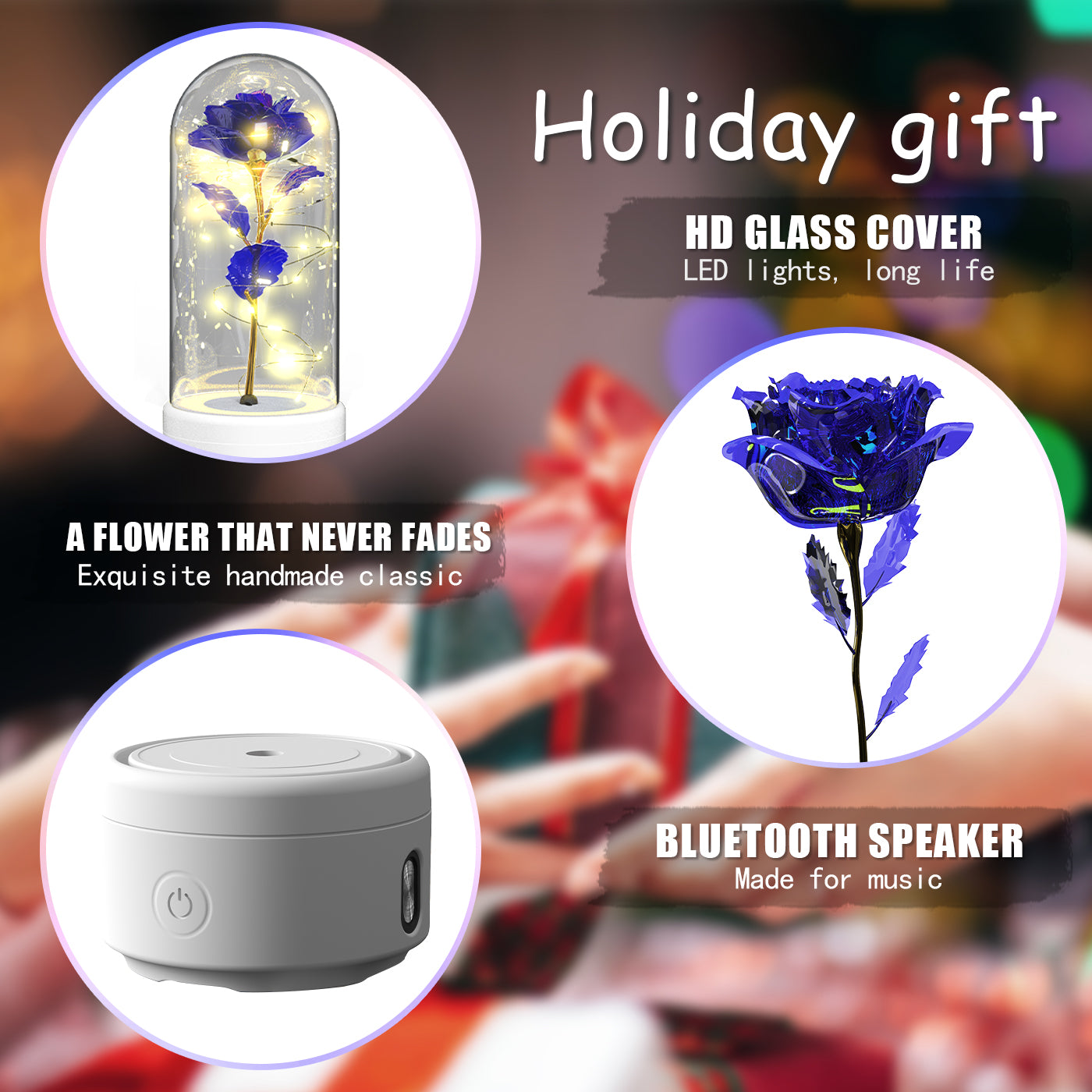 2 In 1 Rose Flowers LED Light And Bluetooth Speaker Valentine's Day Gift