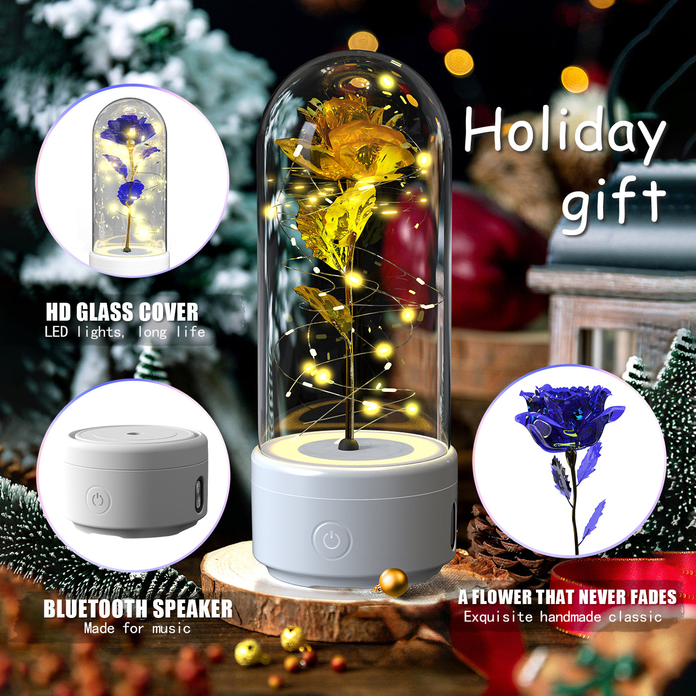 2 In 1 Rose Flowers LED Light And Bluetooth Speaker Valentine's Day Gift